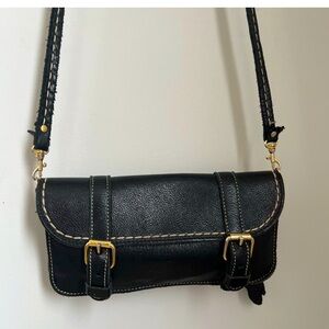 Roots Black Leather Shoulder Bag